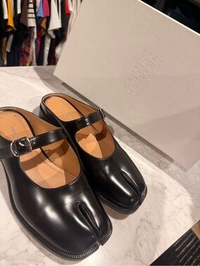 Maison Margiela Black Leather Tabi Mary Jane Mules